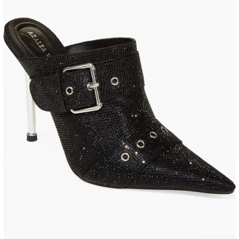Azalea Wang | Sayge Rhinestone Buckle Strap Mule Pump